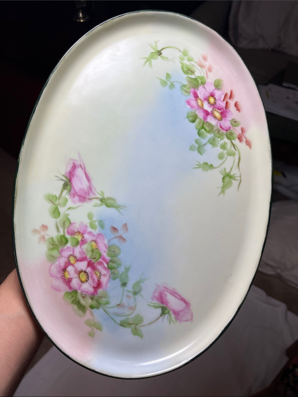Austrian Hand-Painted Floral Oval Porcelain Platter